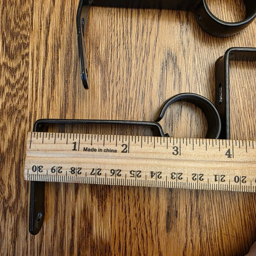 3 Black Metal Curtain Rod Brackets 1 Inch Loop Industrial Wall or Ceiling Mounts